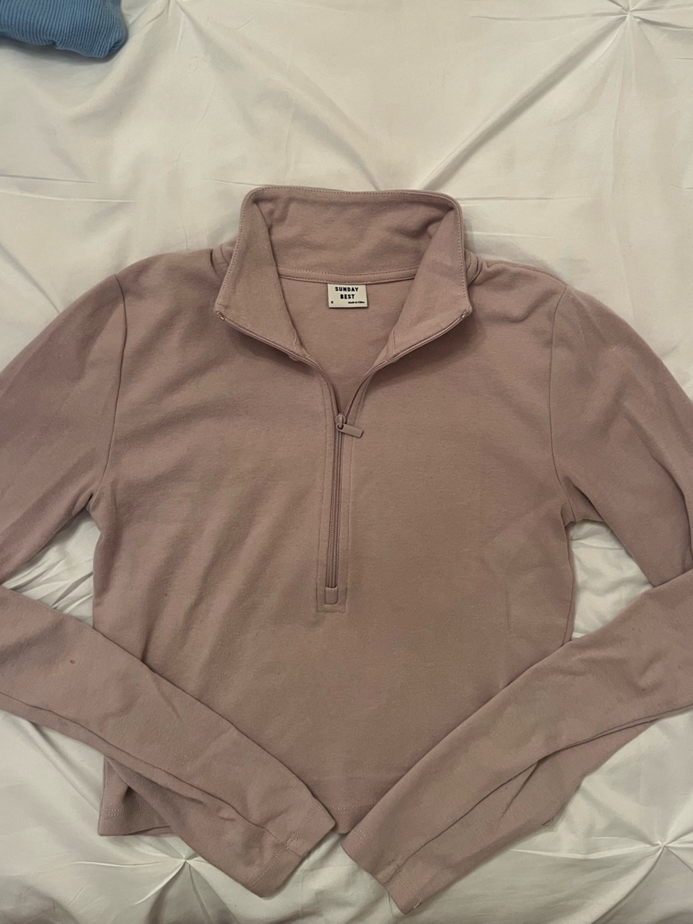 Sunday Best/Aritzia Muted Mauve Half-Zip Crop Long Sleeve Top